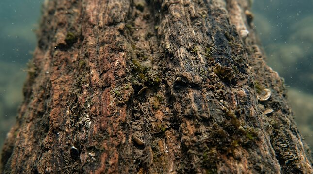 Mineralized petrified tree trunk fossil surface texture after underwater submersion over decades tree trunk mineralized petrified fossil wood underwater submersion reservoir texture aged ancient