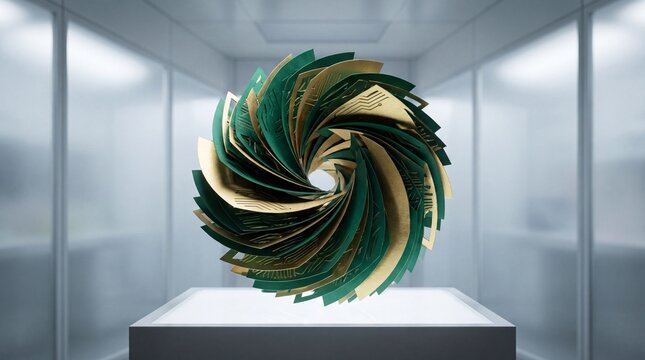 3d render of overlapping paper layers abstract background featuring emerald green and brushed...