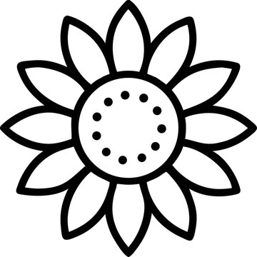 Black and white sunflower outline set, vector line art flower, simple botanical design, monochrome floral icon collection for crafts and printing