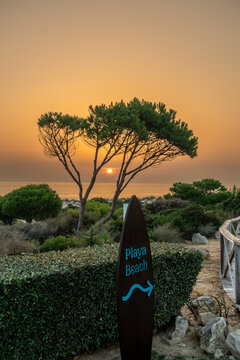 sunset on La Barrosa beach in Sancti Petri, Cadiz, Spain