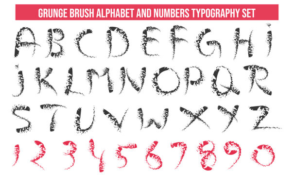 Grunge Distressed Alphabet and Numbers Font Sett, Black and Red Textured Letters, alphabet, font, grunge font, distressed letters, hand drawn font, textured alphabet, letters, 