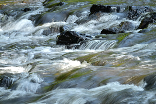 Fast moving river rapids over rocks
