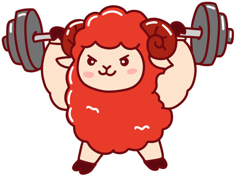 2027 Year of the Red Sheep mascot character emoticon sticker set, cute red ram cartoon illustration for Chinese Lunar New Year