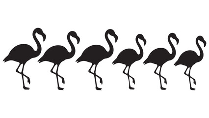 Obraz premium Black Silhouette Flamingo Line Art Vector Illustration Set of Six Birds Walking in a Row - Minimalist Design for Branding and Decorative Use