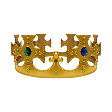 Ornate Gold Crown with Gemstone on Transparent Background PNG