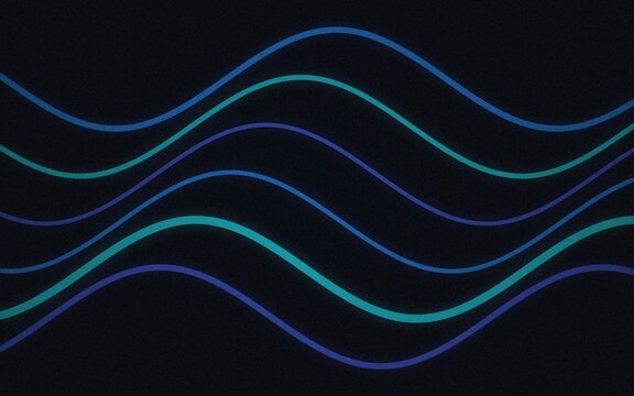 Abstract background, with four parallel, horizontal wavy lines, in vibrant blue, and teal colors, against a dark, textured black backdrop