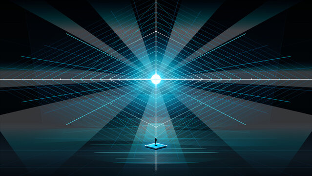 Futuristic Digital Grid and Glowing Light Cyberspace