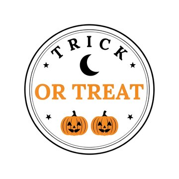 Trick or Treat Halloween Typography Badge with Jack O Lantern Pumpkins