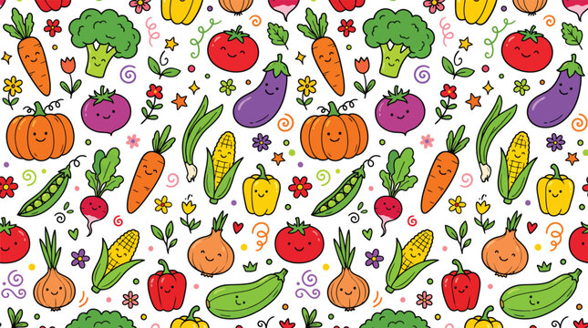 Seamless Hand-Drawn Vegetable Doodle Pattern
