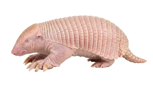 Greater fairy armadillo rare pink mammal isolated on transparent background