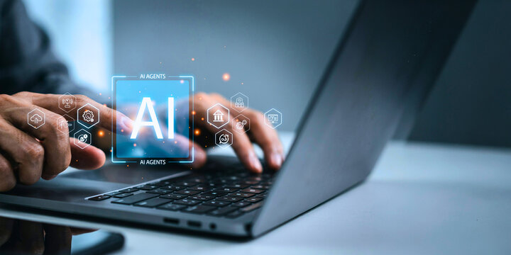 Professional utilizing advanced artificial intelligence software interface on a modern laptop for digital innovation and data analysis