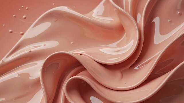 Macro Shot Of Pink Glossy Cream Swirling Smoothly In Slow Motion Texture.