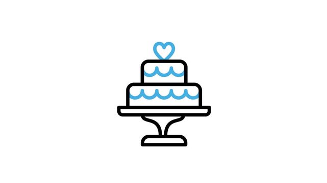 Wedding cake with love and sparkle symbol icon animation. Dessert, sweet food for event, celebration, birthday, valentine. Animated bakery video. Motion graphics with alpha channel