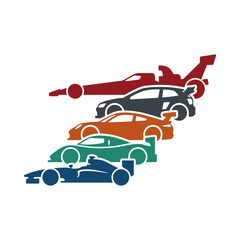 Fototapeta premium Colorful Racing Cars Silhouette Collection Isolated on Transparent Background - Speed, Competition, Automotive Design