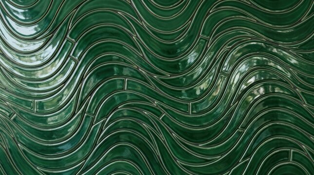 Green velvet drapery texture with glossy highlights and wavy folds background