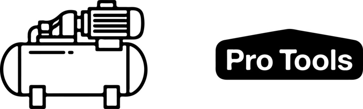 Air compressor machine and pro tools sign icon graphic symbol with compressor
