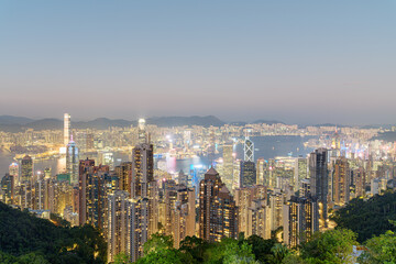 Naklejka premium Awesome aerial view of Hong Kong from Victoria Peak
