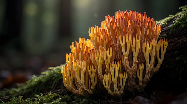 Golden Coral Fungus Growing Naturally on the Forest Floor