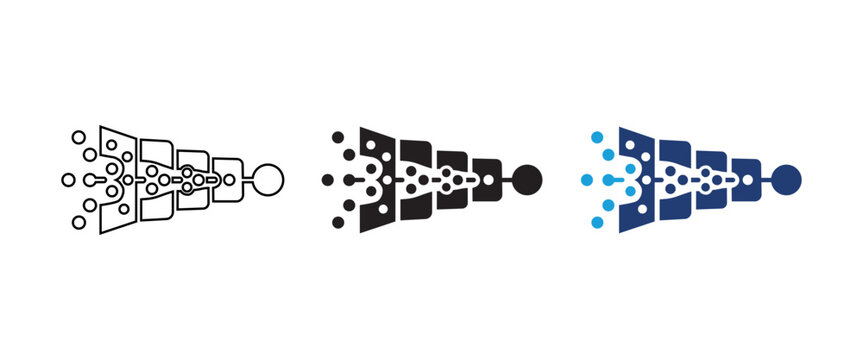 data funnel icon, big data aggregation symbol, stream processing sign, horizontal data filter vector, signal compression icon, ui set
