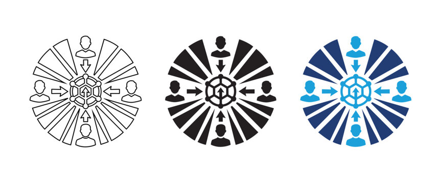 central network hub icon, blockchain user node symbol, data processing core sign, team collaboration network vector, crowdsourcing design, ui set
