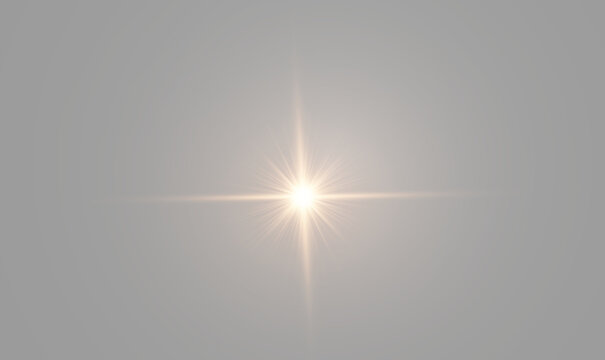 Cinematic copper starlight flash with bright cross flare on neutral gray backdrop