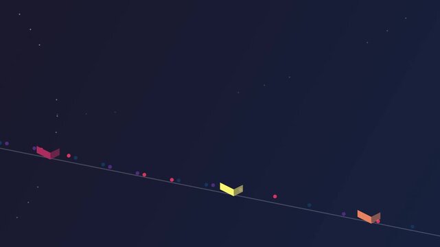 Minimalist geometric animation of colorful 3D blocks moving on a line