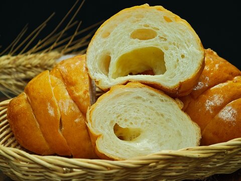 Sliced shio pan bread on a basket