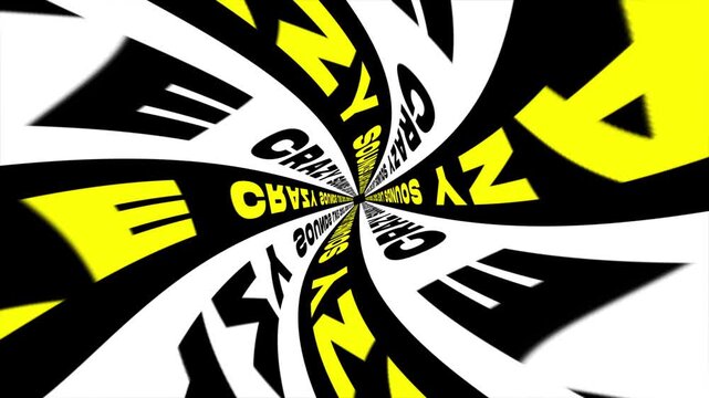 Dynamic spinning tunnel with sounds like crazy typography and text graphics