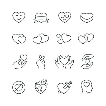 Vector line set of icons related with heart. Contains monochrome icons like heart, love, passion, valentine, and more. Simple outline sign.