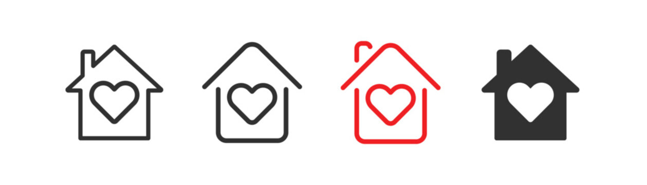 House with heart icon. Comfort home. Family love. Care concept.