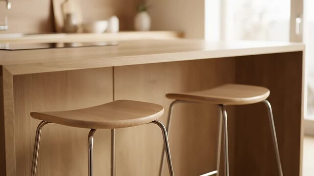 Modern kitchen island with light wood bar stools.