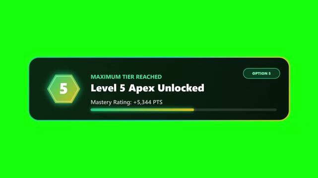 Digital Level 5 Apex Achievement Notification UI Motion Graphic Render