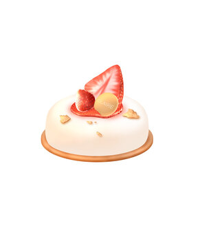 Rose berry mousse cake, with strawberry and biscuit, shortbread,  white background