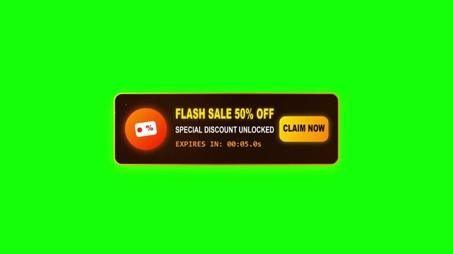 Flash Sale Digital Discount Notification Pop-up Motion Graphic Overlay Element