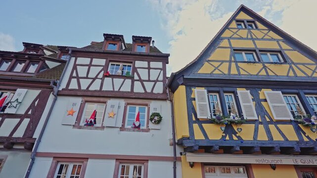 Colmar Alsace Half-Timbered Houses in Winter, Historic Old Town France.Filmed on 17 December 2025