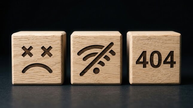 Concept of no internet connection and 404 error message using wooden blocks.