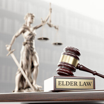 Elder Law Justice Concept with Wooden Gavel and Themis