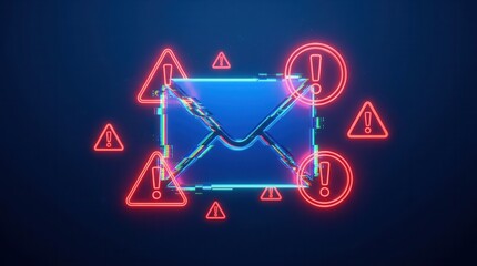 Fototapeta premium Email alert and virus warning concept showing a glitching envelope with red spam notification icons.