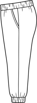 Casual sweatpants joggers pants template sketch side view line art vector illustration isolated on white