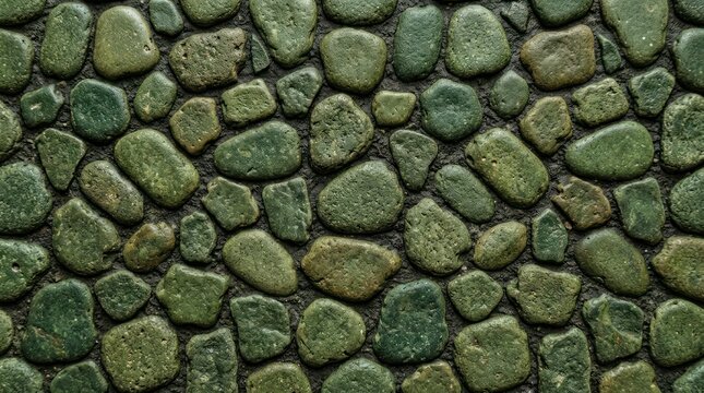 Close-up of green river stones with mossy texture on clear water