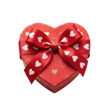 Red heart shaped gift box with bow isolated on transparent background
