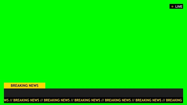 Breaking News Lower Third Overlay on Green Screen Background for Broadcast Media Video Production