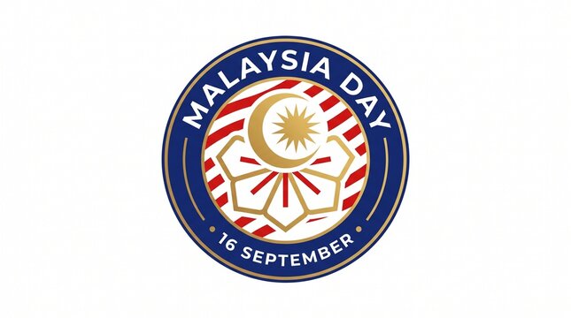Malaysia day official circular emblem with national flag colors crescent moon