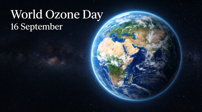 World ozone day earth globe with protective layer illustration and date