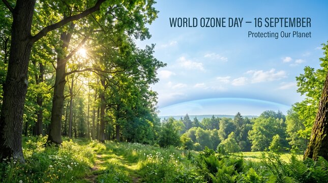World ozone day lush green forest with sunlight filtering through trees