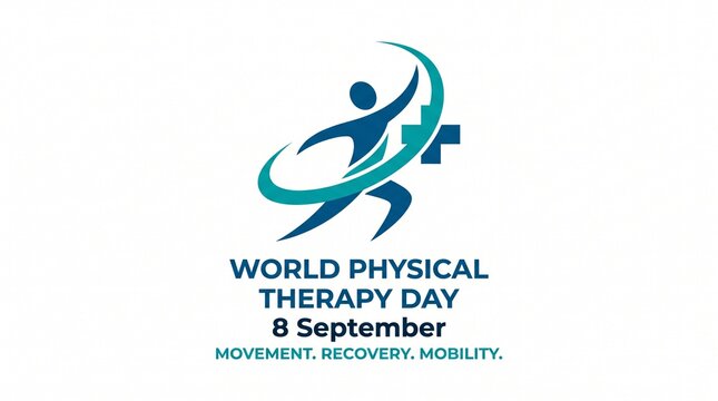 World physical therapy day promotional poster with blue human figure silhouette