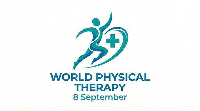 World physical therapy day promotional poster with blue human figure silhouette