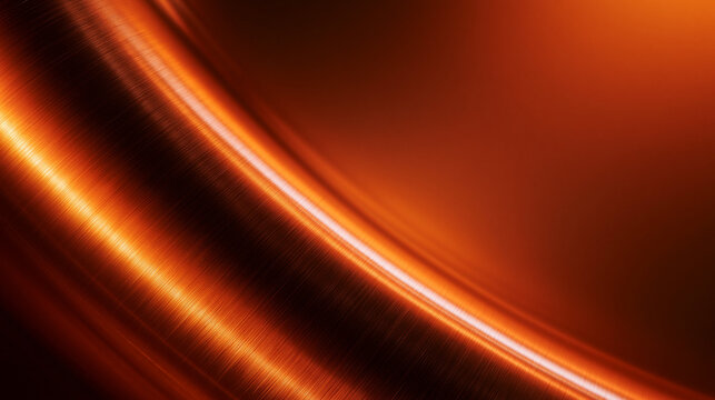 Abstract Curved Brushed Copper Metallic Background with Glowing Light