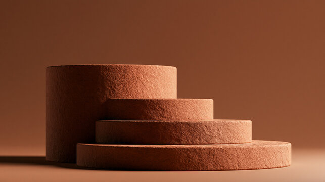 Terracotta Stone Stepped Podium on Brown Background for Product Display