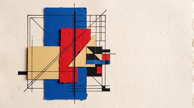 Constructivist Geometric Abstract Paper Collage with Copy Space